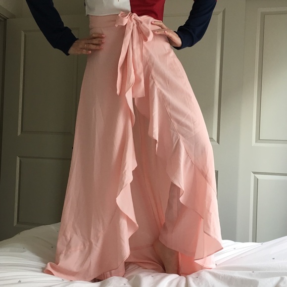 Lili Gal Pants - Lili Gal Pink Overlay Pants w/ Attached Wrap Skirt